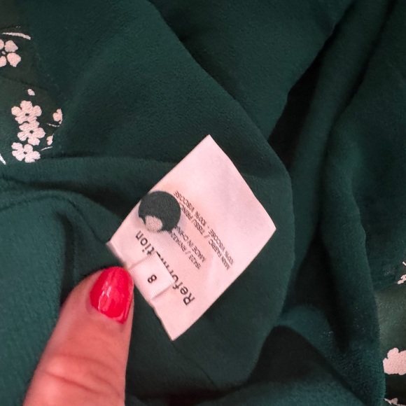 Reformation 8 Doutzen Floral Mini 3/4 Sleeve Dress Ruffle Fir & Flare Lake Green - Picture 13 of 15